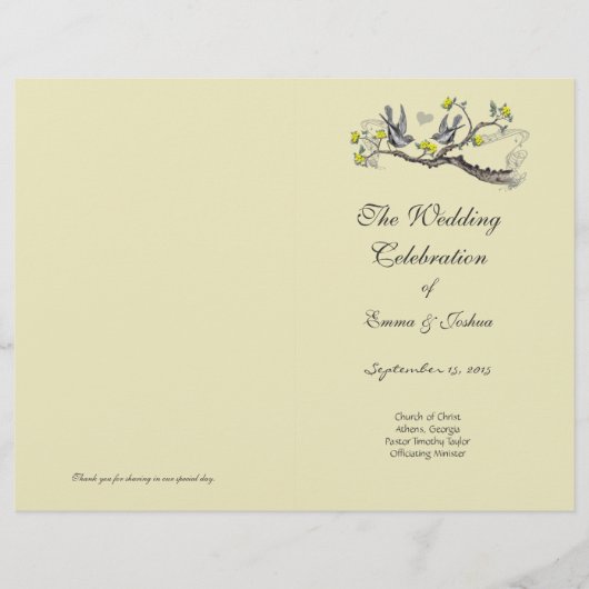  Bird Yellow & Grey TriFold Program Hoesje (Voorkant)