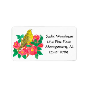 Bird Yellowhammer Camellia retouradres Etiket