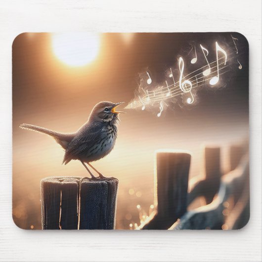 Bird zingt een lied op een hekpaal muismat (Voorkant)