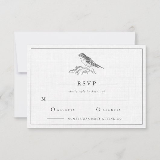  Bird zwart-wit bruiloft RSVP Kaart (Voorkant)