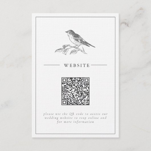 Bird Zwart-wit QR Code Trouwen Informatiekaartje (Voorkant)