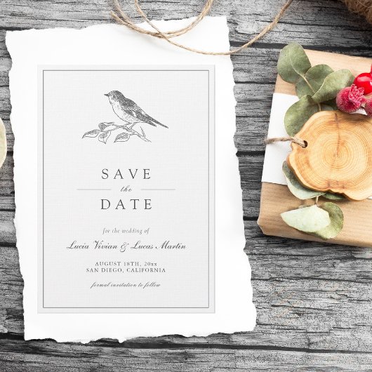 Bird zwart-wit Save the Date Kaart