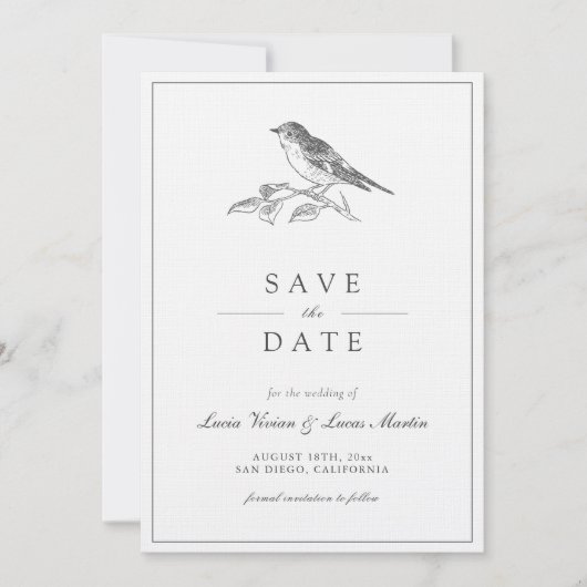  Bird zwart-wit Save the Date Kaart (Voorkant)