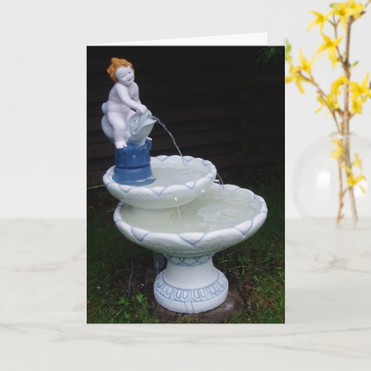 Birdbat Fountain stromend water #1 Birthday Card Kaart (Gele Bloem)