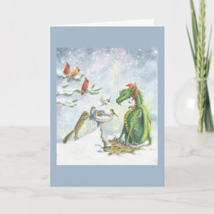 Birdbath Holiday Dragon - Greeting card Feestdagen Kaart