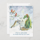 Birdbath Holiday Dragon postcard Feestdagenkaart (Voorkant / Achterkant)
