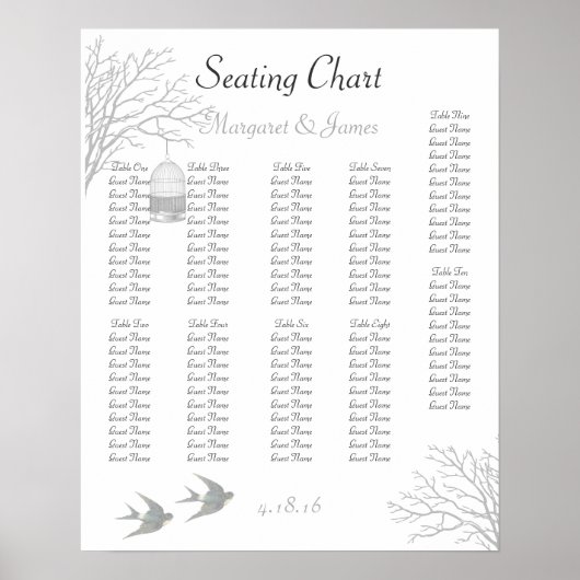 'Birdcage Bare Branch Swallow Seating Chart' Poster (Voorkant)