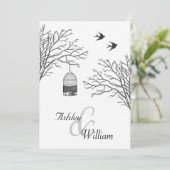  Birdcage Bare Branch Swallows Wedding Kaart (Staand voorkant)