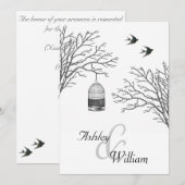  Birdcage Bare Branch Swallows Wedding Kaart (Voorkant / Achterkant)