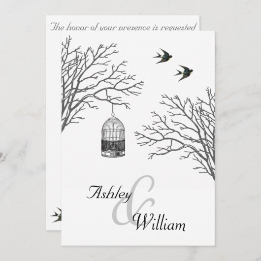  Birdcage Bare Branch Swallows Wedding Kaart (Voorkant / Achterkant)