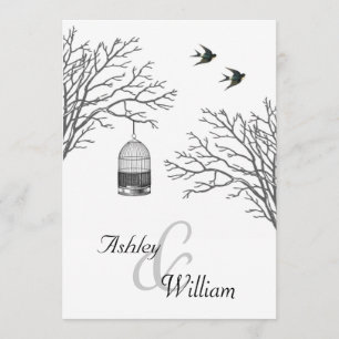 Birdcage Bare Branch Swallows Wedding Kaart