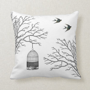  'Birdcage Bare Branches Swallows Pillow' Kussen