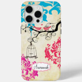 Birdcage Bird Pink Coral Aqua Damask iPhone Case (Achterkant)