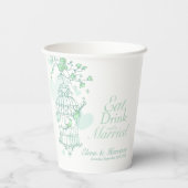 Birdcage bruiloft aangepaste naam groen en wit papieren bekers (Achterkant)