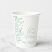 Birdcage bruiloft aangepaste naam groen en wit papieren bekers (Voorkant)