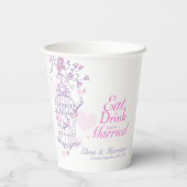 Birdcage bruiloft aangepaste naam roze en wit papieren bekers (Achterkant)