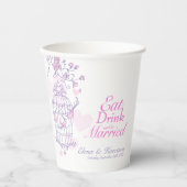 Birdcage bruiloft aangepaste naam roze en wit papieren bekers (Voorkant)