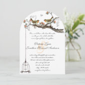 Birdcage Coral & Grey  Birds Wedding Invite Kaart (Staand voorkant)
