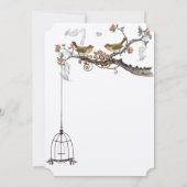 Birdcage Coral & Grey Birds Wedding Invite Kaart (Achterkant)