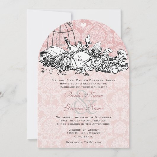 Birdcage Damask Acorn  Tortelduifjes Kaart (Achterkant)