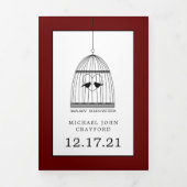 Birdcage Dark Red Baby shower Suite Drieluik Uitnodiging (Cover)