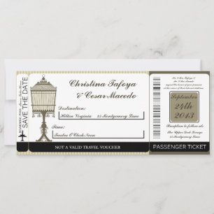 Birdcage/Grey Str Boarding Pass Wedding Invitation Kaart