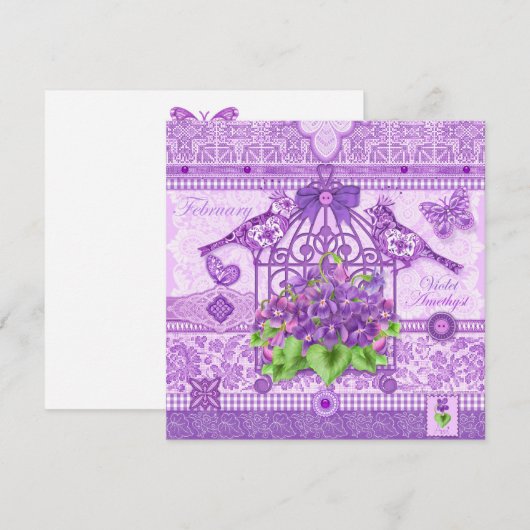 Birdcage-Kaart bij geboorte en Gem February Kaart (Voorkant / Achterkant)