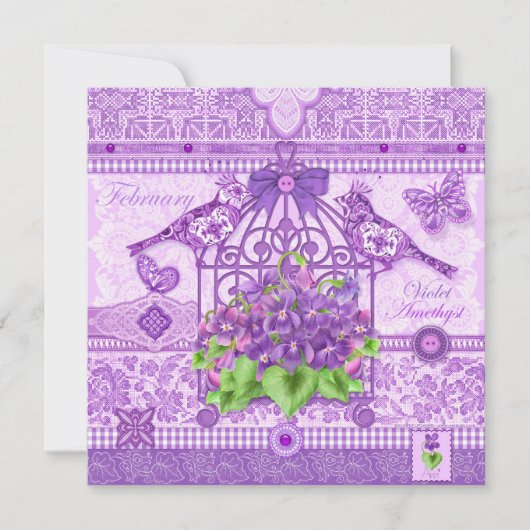 Birdcage-Kaart bij geboorte en Gem February Kaart (Voorkant)