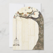 Birdcage Peach & Grey  Birds Wedding Invite Kaart (Achterkant)