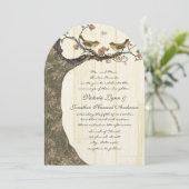 Birdcage Peach & Grey  Birds Wedding Invite Kaart (Staand voorkant)