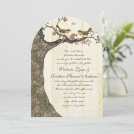 Birdcage Peach & Grey  Birds Wedding Invite Kaart