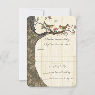 Birdcage Peach & Grey  Birds Wedding Invite RSVP Kaartje