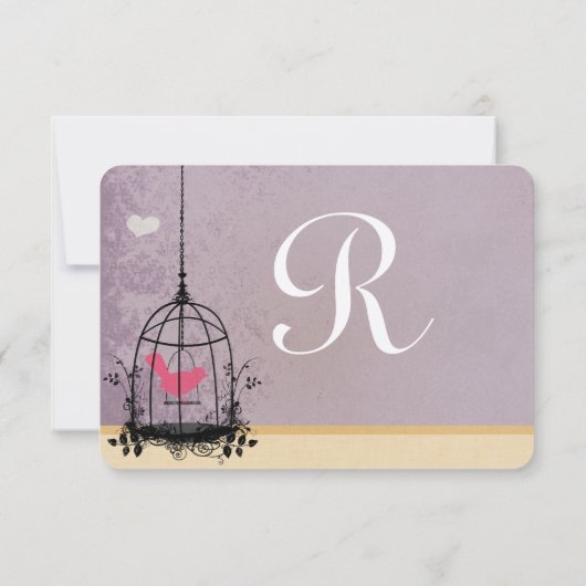Birdcage Pink and Eggplant Wedding Invitations RSVP Kaartje (Achterkant)