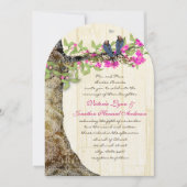 Birdcage Pink Navy Birds Wedding Damask Kaart (Voorkant)