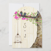 Birdcage Pink Navy Birds Wedding Damask Kaart (Achterkant)