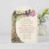 Birdcage Pink Navy  Birds Wedding Damask Kaart (Staand voorkant)