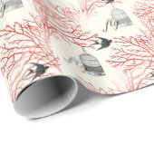  Birdcage Red Branches "fly"-pakpapier Cadeaupapier (Rol Hoek)