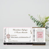 Birdcage/Roze Str Boarding Pass Weduwen Uitnodigin Kaart (Staand voorkant)