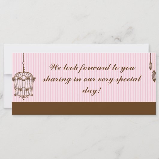 Birdcage/Roze Str Boarding Pass Weduwen Uitnodigin Kaart (Achterkant)