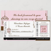 Birdcage/Roze Str Boarding Pass Weduwen Uitnodigin Kaart (Voorkant / Achterkant)