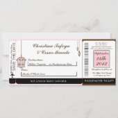 Birdcage/Roze Str Boarding Pass Weduwen Uitnodigin Kaart (Voorkant)
