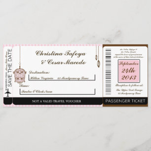 Birdcage/Roze Str Boarding Pass Weduwen Uitnodigin Kaart