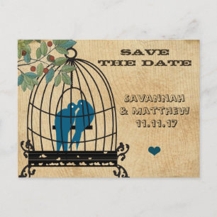 Birdcage Save the Date on Wood Grain Briefkaart