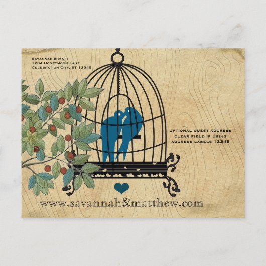 Birdcage Save the Date on Wood Grain Briefkaart (Achterkant)