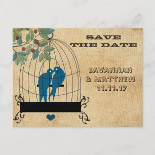Birdcage Save the Date on Wood Grain Briefkaart