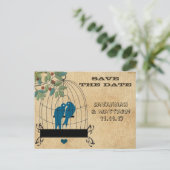 Birdcage Save the Date on Wood Grain Briefkaart (Staand voorkant)