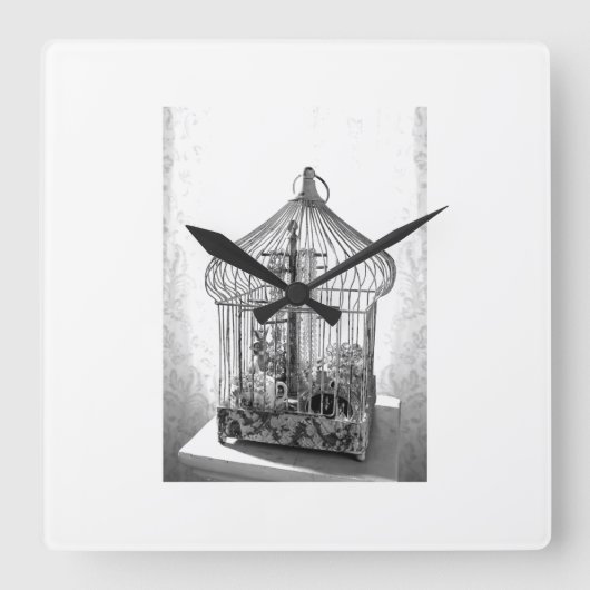  BIRDCAGE WALL CLOCK VIERKANTE KLOK (Voorkant)