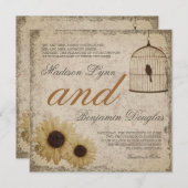  Birdcage-zonnebloemen Rustic Wedding Invite Kaart (Voorkant / Achterkant)