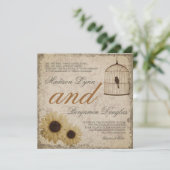 Birdcage-zonnebloemen Rustic Wedding Invite Kaart (Staand voorkant)