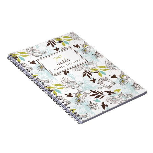 Birdcages Bloemenpatroon Gepersonaliseerd Notitieb Notitieboek (Rechterzijde)